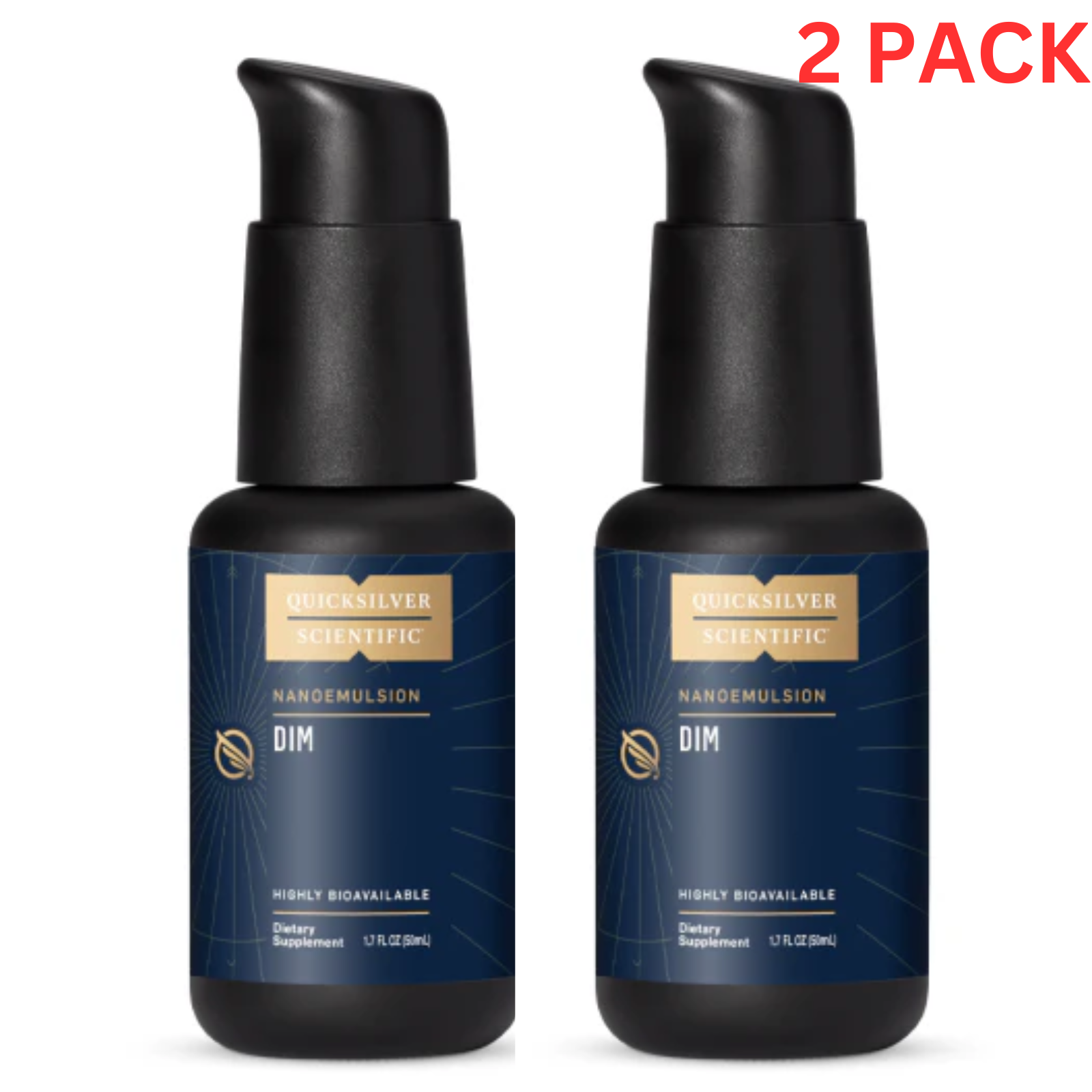 Two bottles of Quicksilver Scientific DIM Nano Absorption Liquid, 1.7oz (50ml), dietary supplement from WEBMHP in a 2-pack.