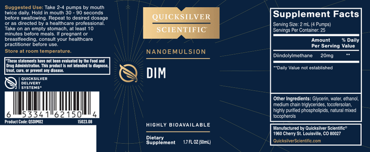 Quicksilver Scientific DIM Nano Absorption Liquid 1.7oz bottles, vitamins and supplements, two-pack, dietary supplement for hormonal health