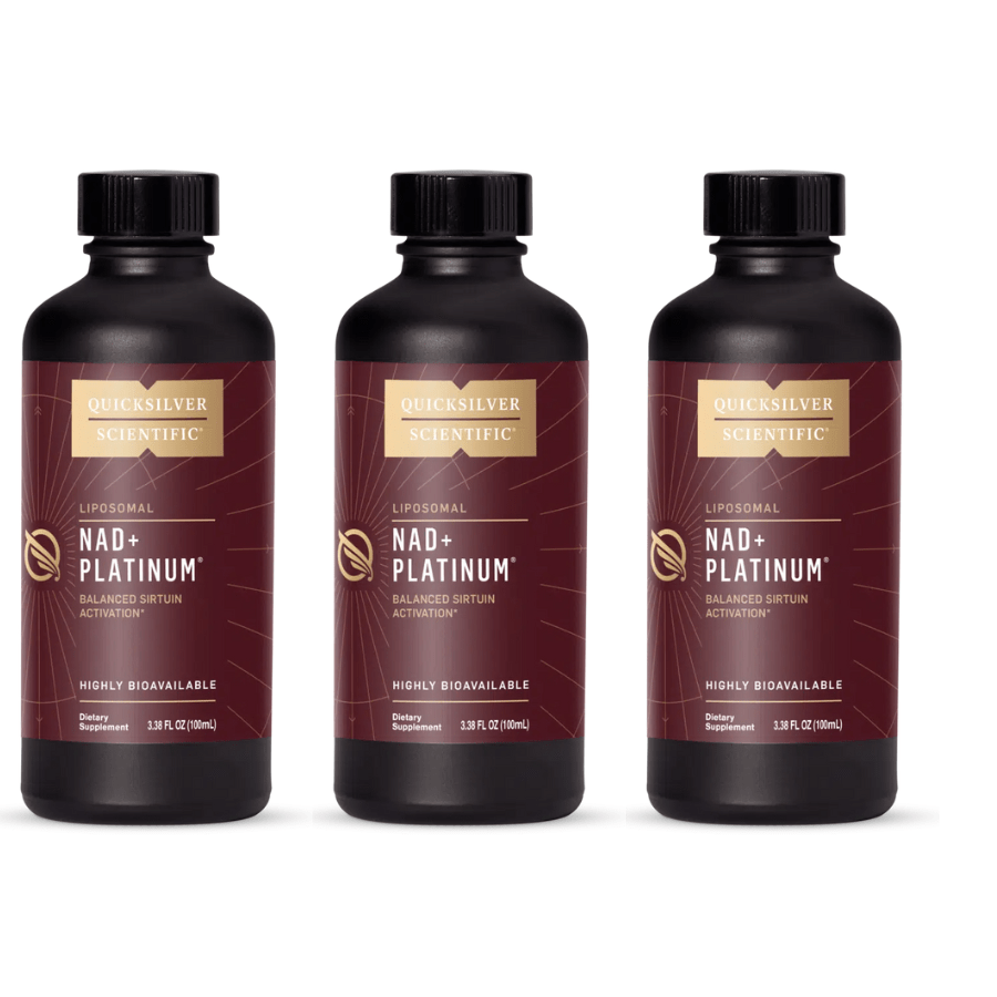 WebMHP Quicksilver Scientific vitamin and supplement bundle with three bottles, showcasing various health supplement products.