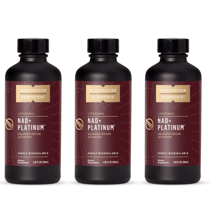WebMHP Quicksilver Scientific vitamin and supplement bundle with three bottles, showcasing various health supplement products.