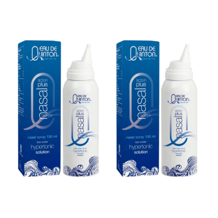 Two bottles of Quicksilver Scientific Quinton Action Plus Nasal Spray Hypertonic 100 ml, a vitamins and supplements product by WEBMHP