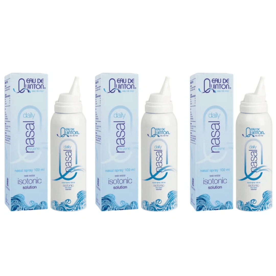 Three bottles of Quicksilver Scientific Quinton Daily Nasal Spray isotonic 100 ml from WEBMHP, a vitamins and supplements product.
