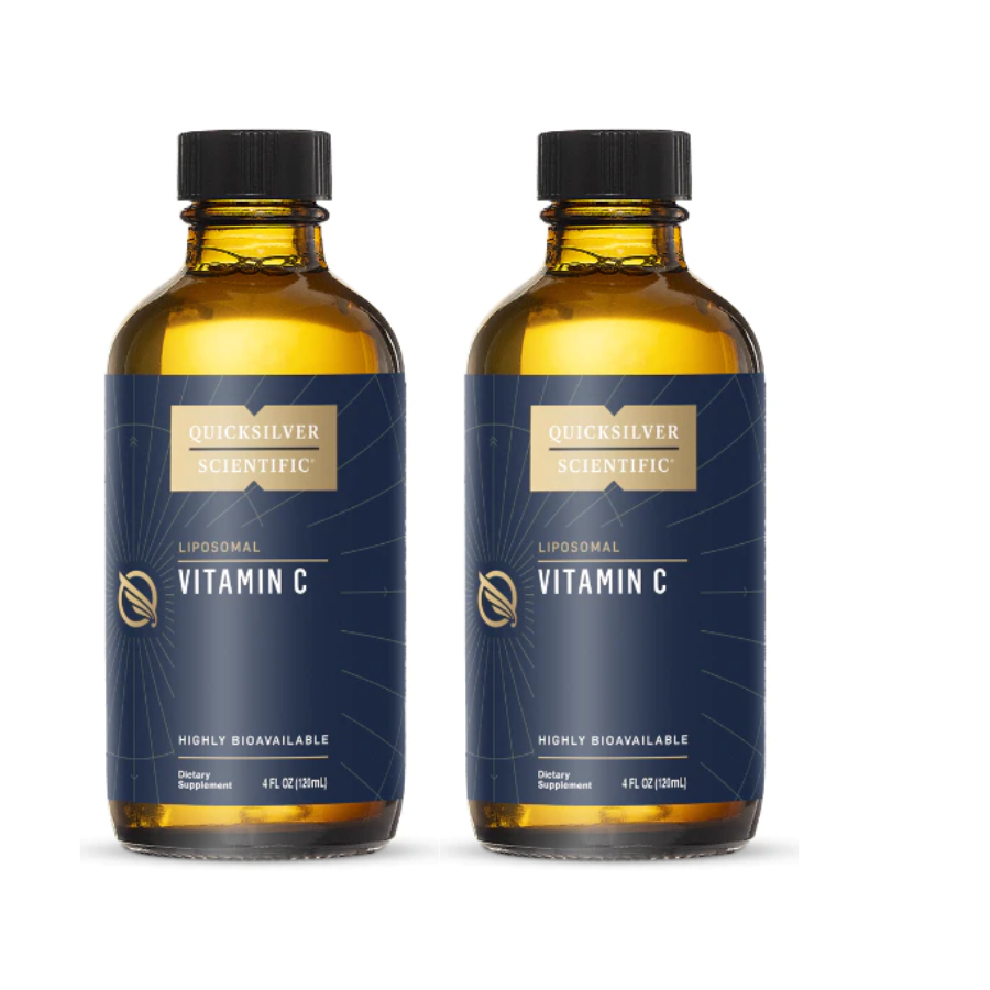 Two 4 oz bottles of Quicksilver Scientific Vitamin C VITC-NORLIPOIC liquid supplement by WEBMHP, shown with clear label.