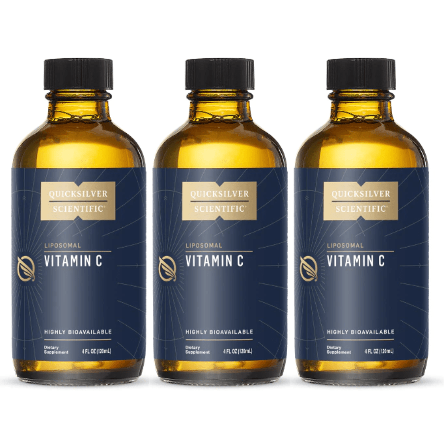 Three 4 oz bottles of Quicksilver Scientific Vitamin C VITC-NORLIPOIC liquid supplements by WEBMHP.