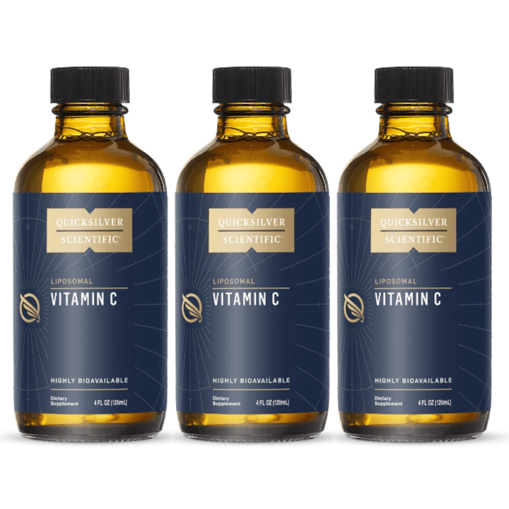 Three 4 oz bottles of Quicksilver Scientific Vitamin C VITC-NORLIPOIC liquid supplements by WEBMHP.