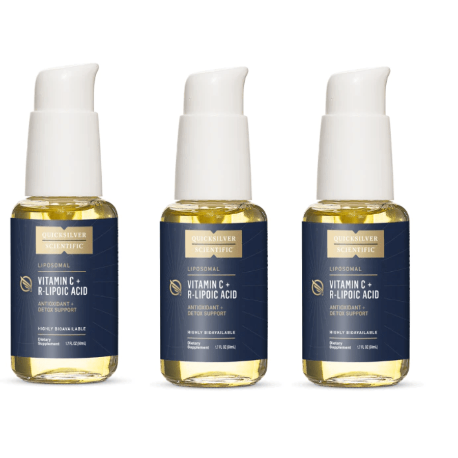 Quicksilver Scientific Vitamin C with R-Lipoic Acid supplement in a 3-pack, dietary vitamins and antioxidants by WEBMHP.