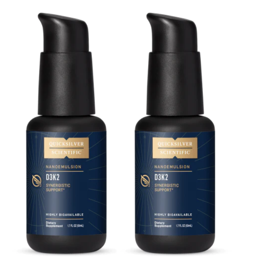 WebMHP Quicksilver Scientific Vitamin D3/K2 supplements in 1.7 oz bottles, two-pack, for immune support and bone health.