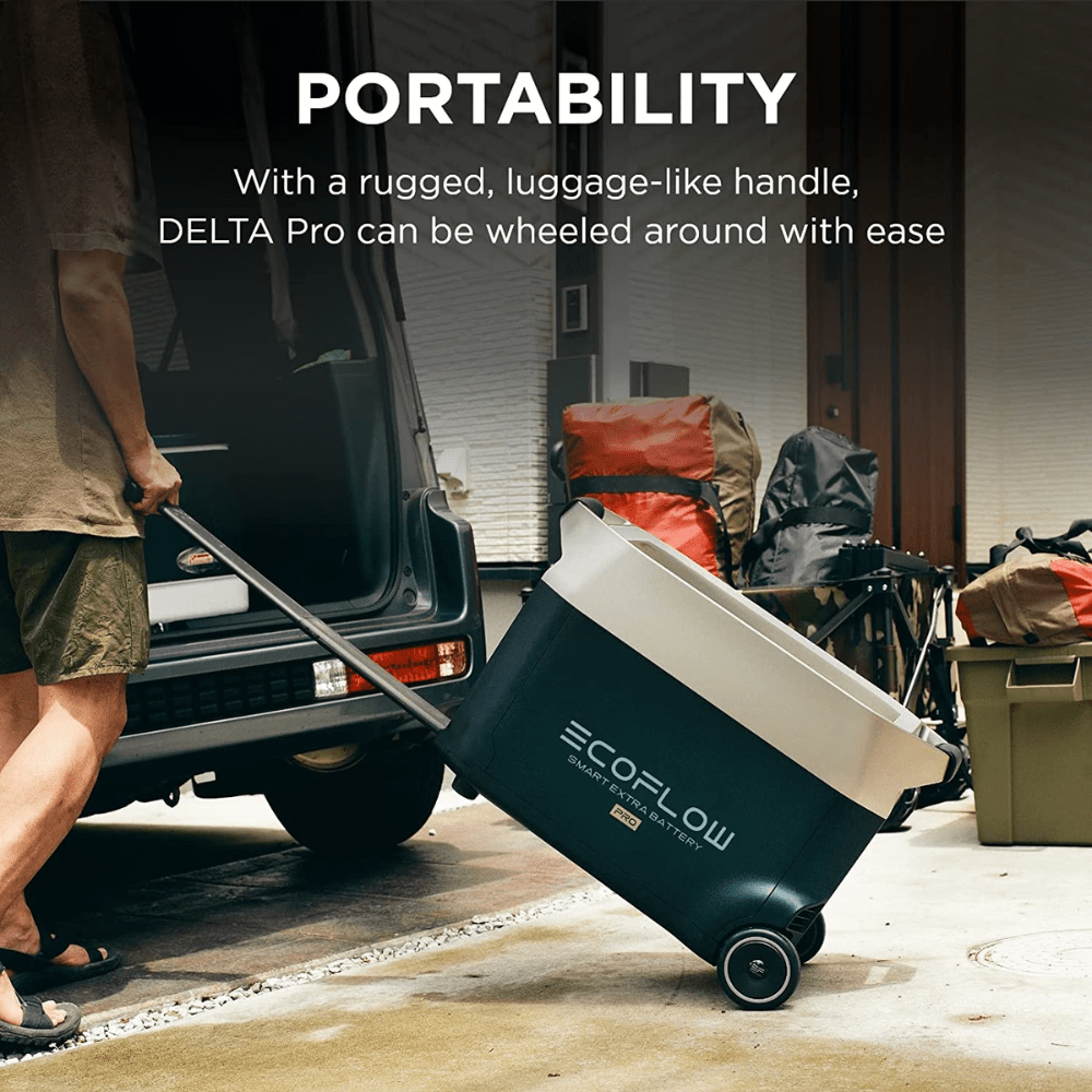 EcoFlow DELTA Pro 3600Wh portable power station for home backup, with multiple outlets and digital display.