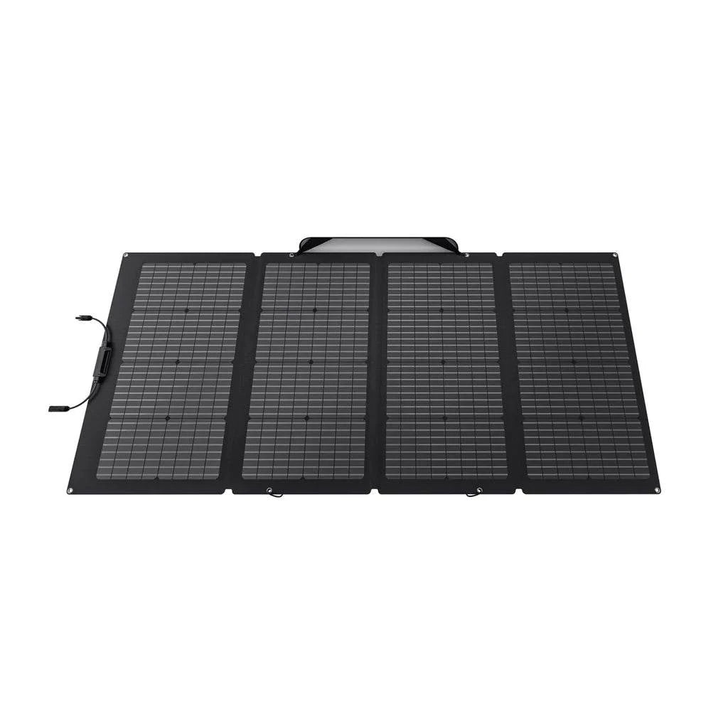 EcoFlow NextGen 220W bifacial solar panel kit for camping and RV, showing the sleek, durable solar panel with bifacial design.