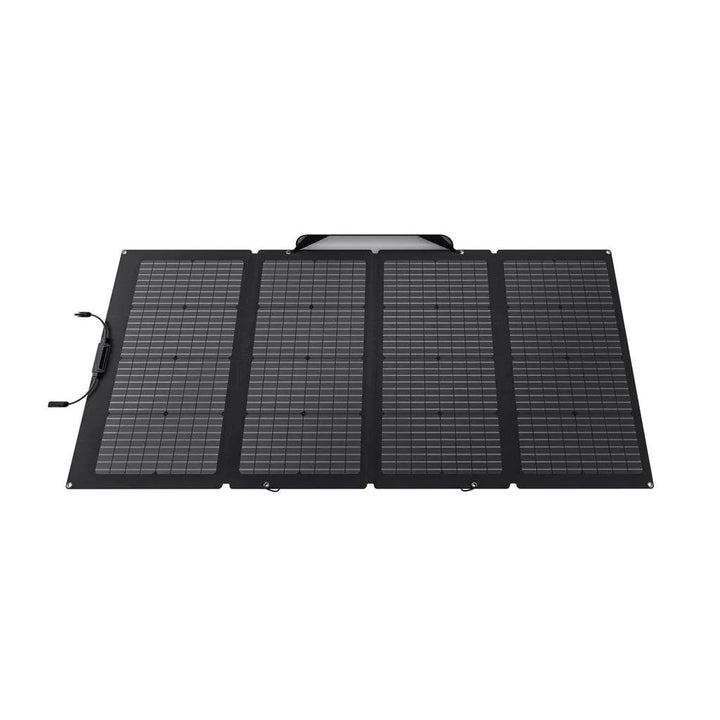 EcoFlow NextGen 220W bifacial solar panel kit for camping and RV, showing the sleek, durable solar panel with bifacial design.