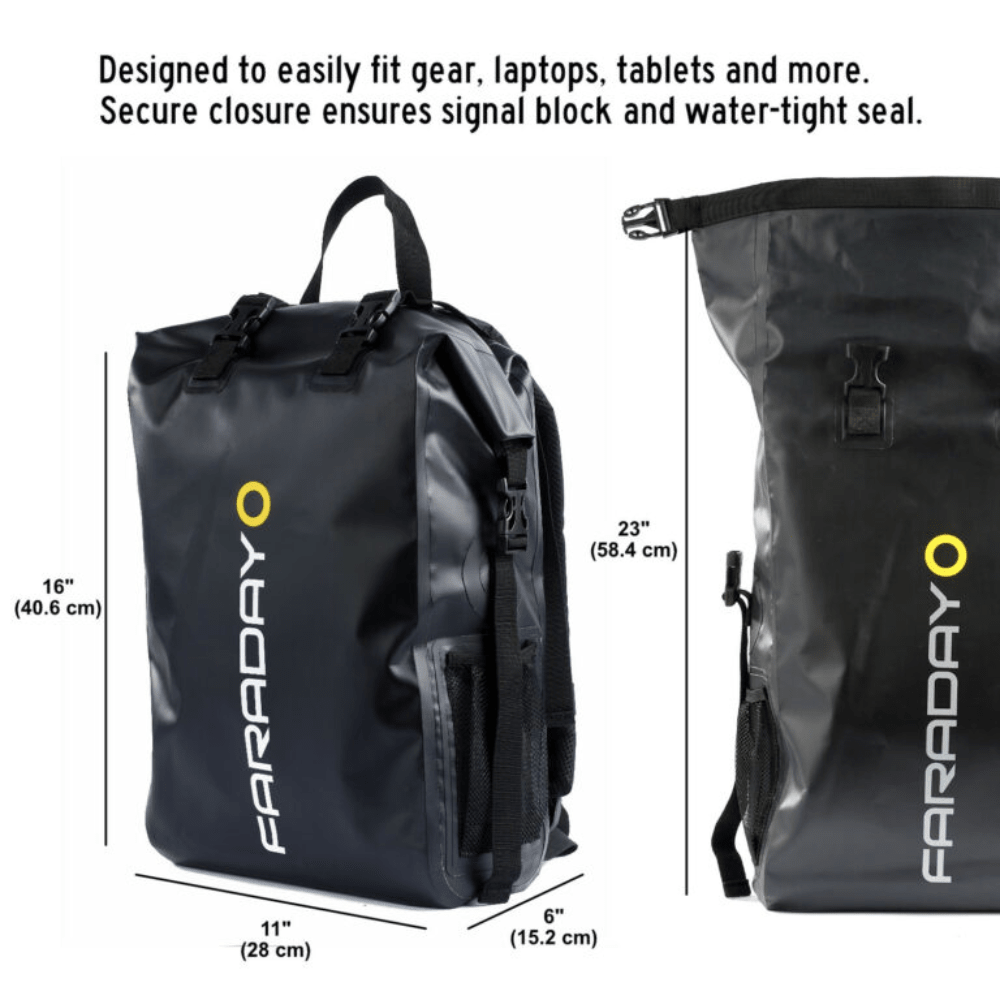 Faraday Dry Bag Backpack Stealth Black Dual - Clip Closure Mesh Pockets - POWER FIT SHOP — Powering Preparedness, Health &amp; Home