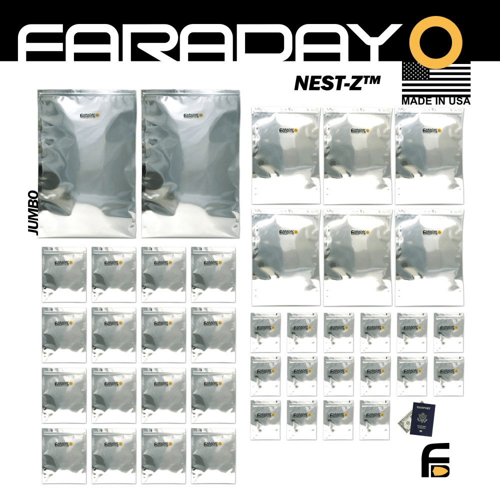 Faraday 40 PC Mega Kit NEST - Z 7 Mil Moisture Barrier 5 - Layer EMP Bags - POWER FIT SHOP — Powering Preparedness, Health &amp; Home