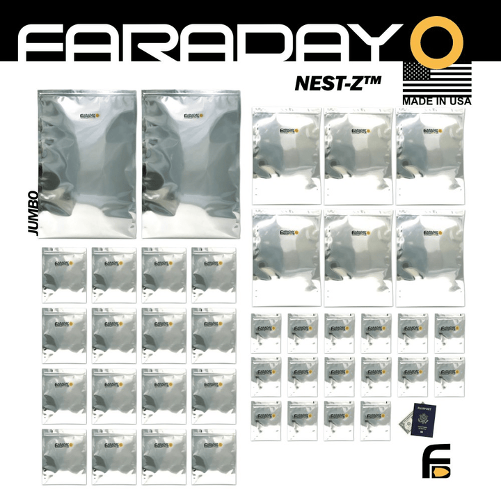 Faraday 40 PC Mega Kit NEST - Z 7 Mil Moisture Barrier 5 - Layer EMP Bags - POWER FIT SHOP — Powering Preparedness, Health &amp; Home