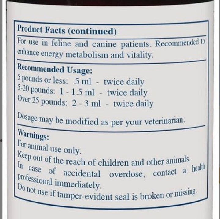 Rx Vitamins For Pets Amino B Plex usage instructions and warnings for dogs and cats on the label.