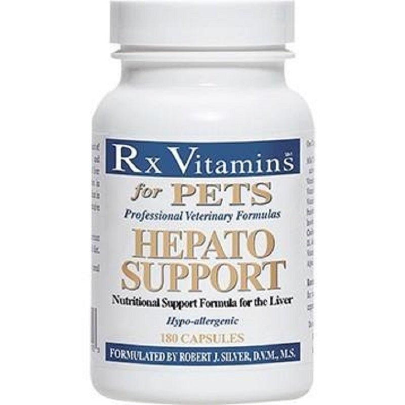 MHP Rx Vitamins for Pets Hepato Support bottles with 180 capsules for liver health and function in pets.
