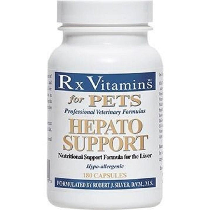 MHP Rx Vitamins for Pets Hepato Support bottles with 180 capsules for liver health and function in pets.