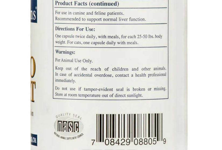 Rx Vitamins For Pets Hepato Support 90 Caps product facts and directions for use for liver health in dogs and cats.