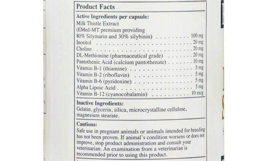 Rx Vitamins For Pets Hepato Support 90 Caps active ingredients list including Milk Thistle, Vitamins, and Choline.