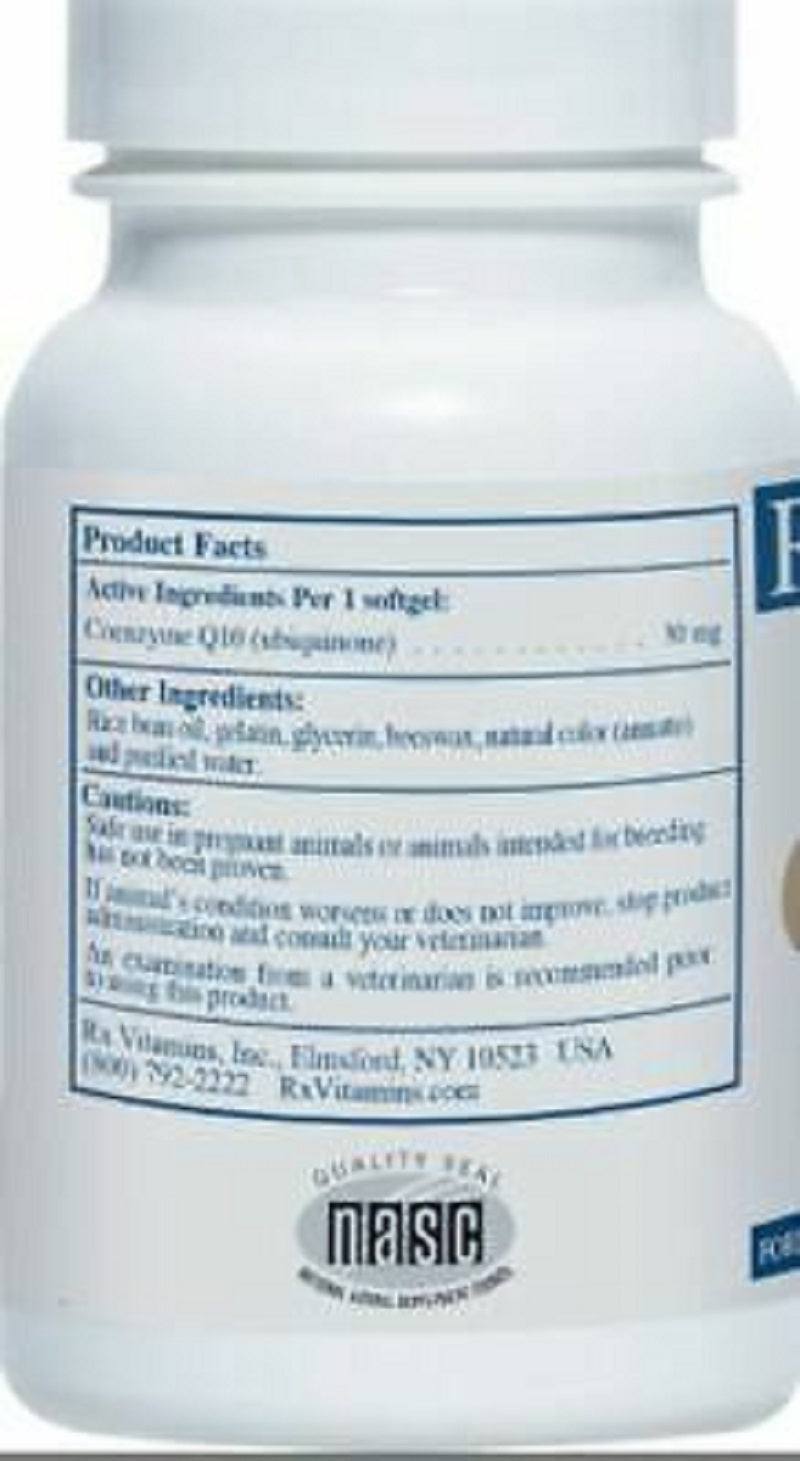 Rx Vitamins CoQ10 pet supplement capsules for dogs and cats, natural pet vitamins and supplements by MHP.