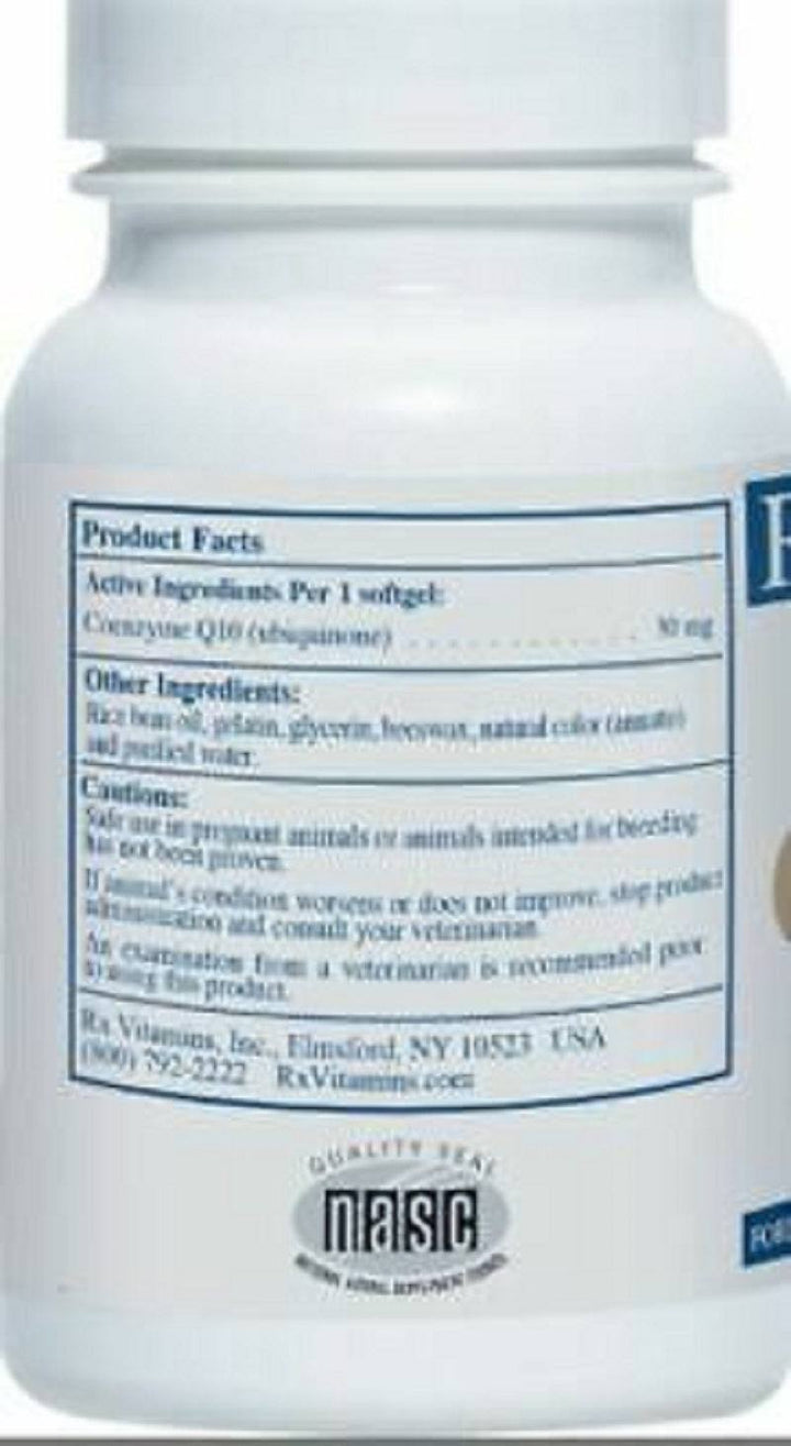 Rx Vitamins CoQ10 pet supplement capsules for dogs and cats, natural pet vitamins and supplements by MHP.