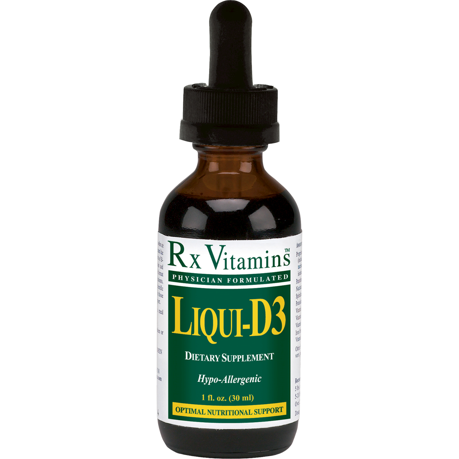 Rx Vitamins For Human Liqui D3 1 Oz High Absorption Vitamin D3 Supplement bottle with dropper