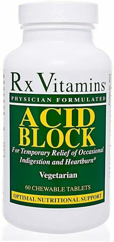 MHP Rx Vitamins for Human Acid Block Indigestion Support chew tablets, dietary supplement for digestive relief, 60 count