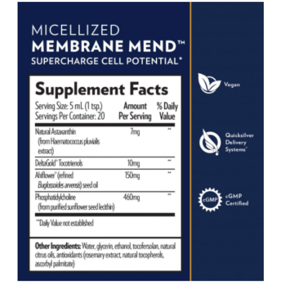 Quicksilver Scientific Membrane Mend 3.38 FL oz supplement in a 2-pack, part of WEBMHP vitamins and supplements collection.