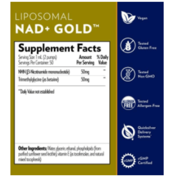 Quicksilver Scientific NAD+ Gold TMG (Cold Ship) 30 ml NADSMALL 2 PACK - POWER FIT SHOP — Powering Preparedness, Health &amp; Home