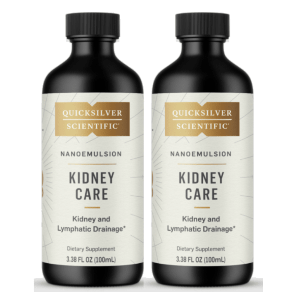 Quicksilver Scientific QS-KIDNEYCARE Botanicals kidney health supplements in a 2-pack by WEBMHP, bottles with label and capsules inside.